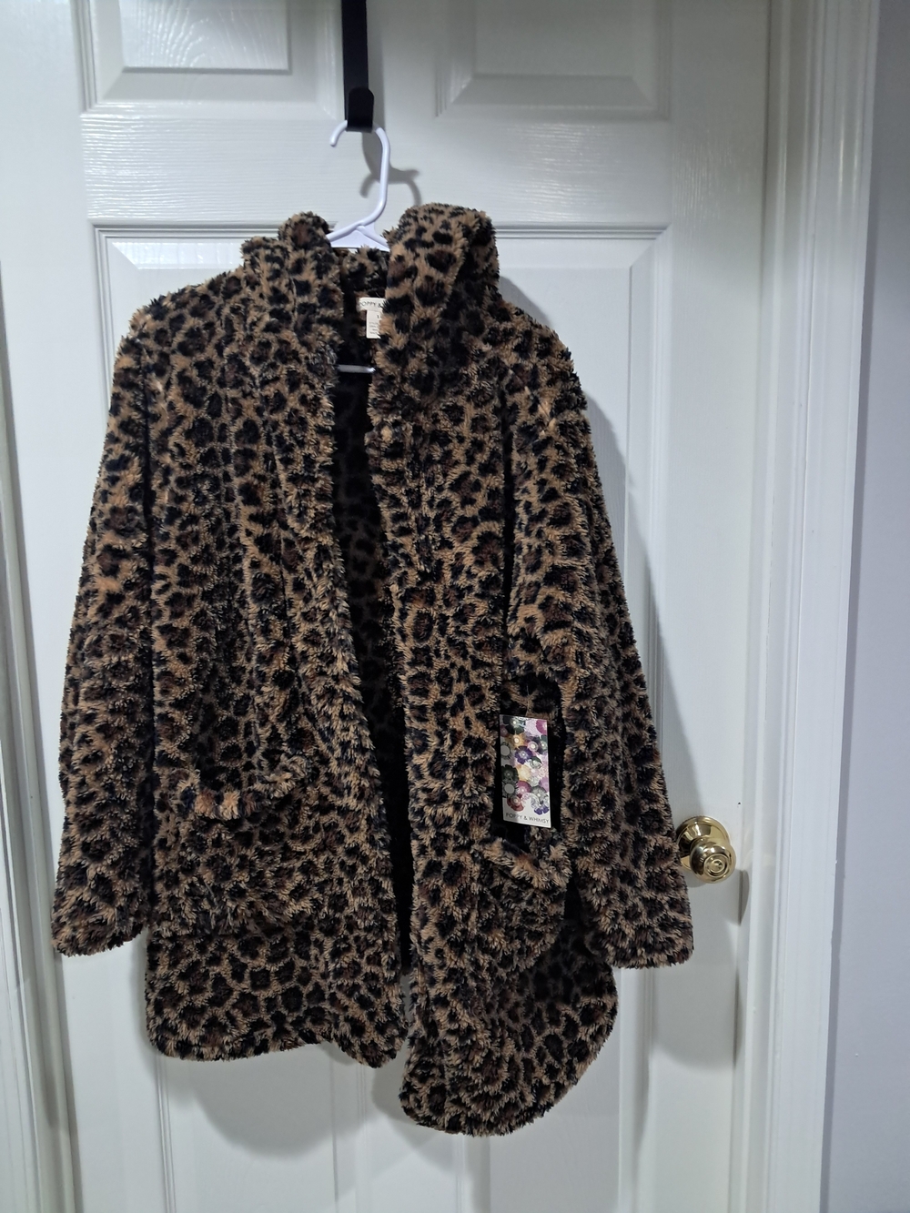 Leopard Print Teddy Jacket - Brown